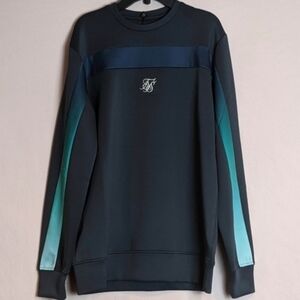SikSilk Long Sleeve Tri Fade Panel Gray Pullover Sweatshirt size Small